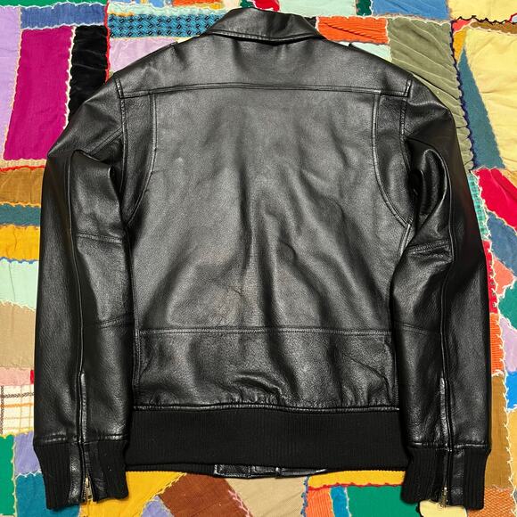 Vintage USA Leather Black Genuine Leather Full Zip Jacket XL - Picture 2 of 6
